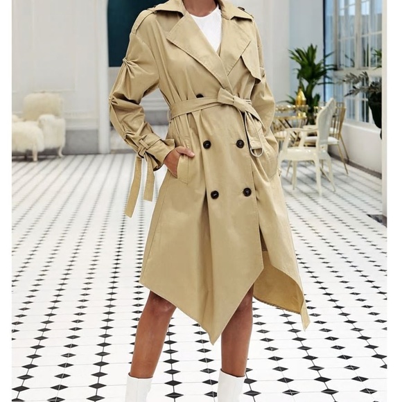 Women Light long coat Double breasted khaki - Picture 6 of 8